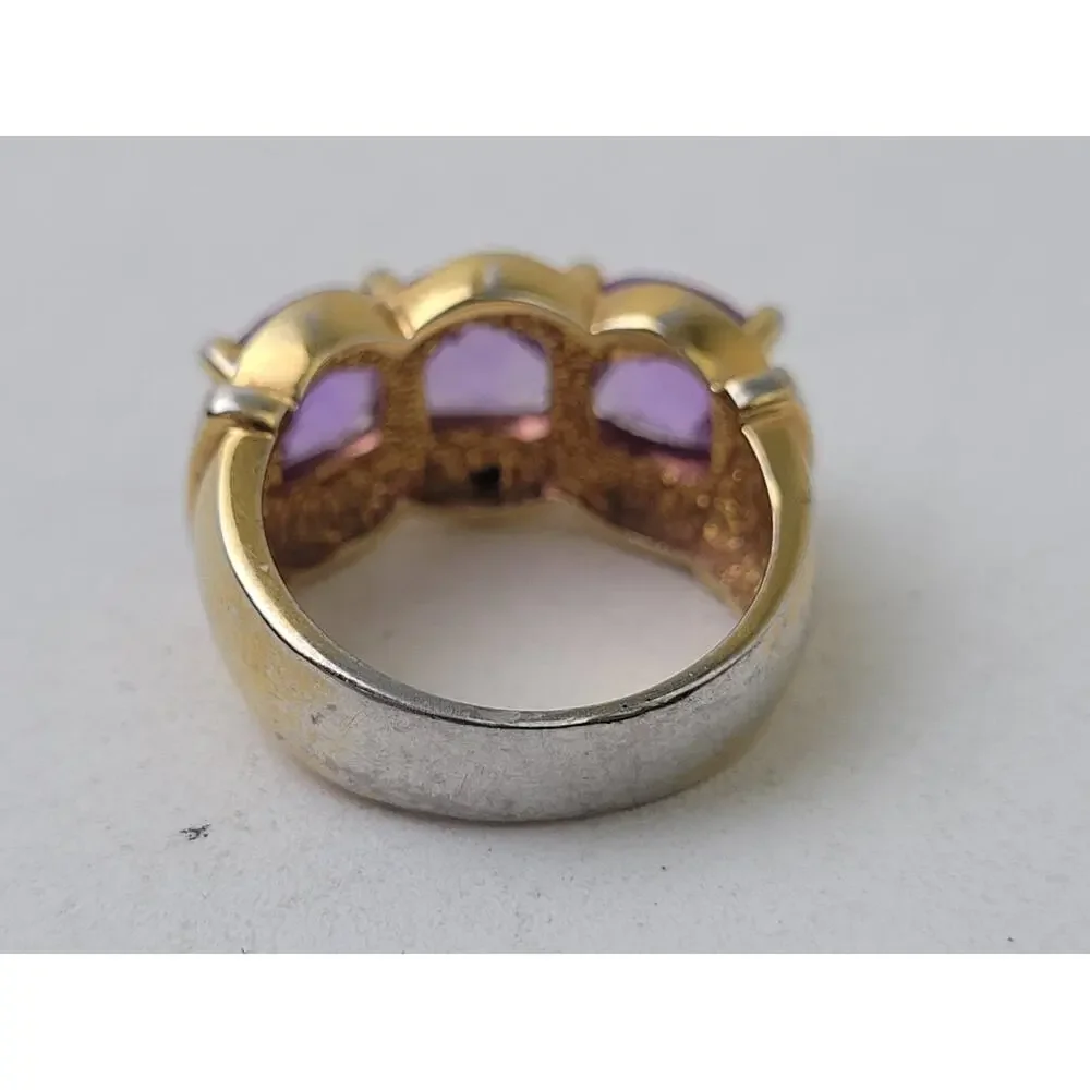 925 Sterling Silver 3-Stone Amethyst Cocktail Statement Ring Sz 4.75